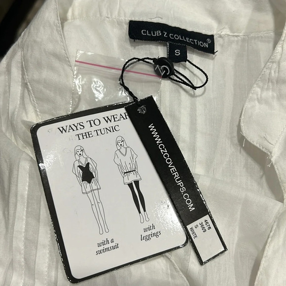 Club Z Collection Women’s White Button Front Cotton‎ Swimsuit Tunic Small NWT - Picture 9 of 10